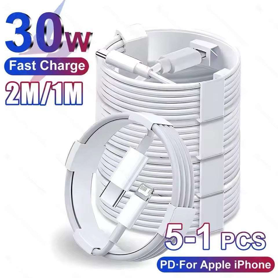 5-1pcs 30W Fast Charging Cable For Apple iPhone 13 12 11 14 Pro Max Mini USB