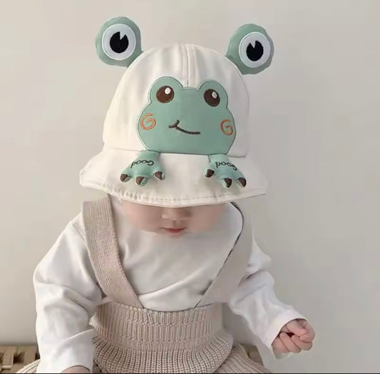 Cartoon Frog Baby Bucket Hat Breathable Soft Cotton Infant Boys Girls Fisherman Cap Outdoor Travel Toddler Sun Hats